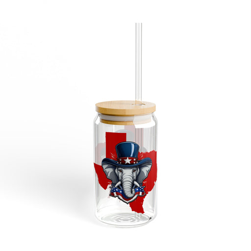 TX GOP Republican Sipper Glass, 16oz with Bamboo Lid and Tritan Plastic Straw