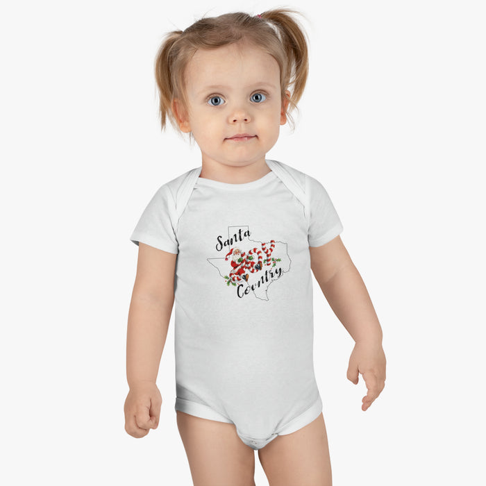 Texas is Santa Country as He Rides in on a Joy Candy Cane Baby Snap Bottom T-shirt Short Sleeve Body Suit