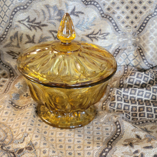 Dark Amber Indiana Glass Footed Covered Fairfield Vintage Candy Dish
