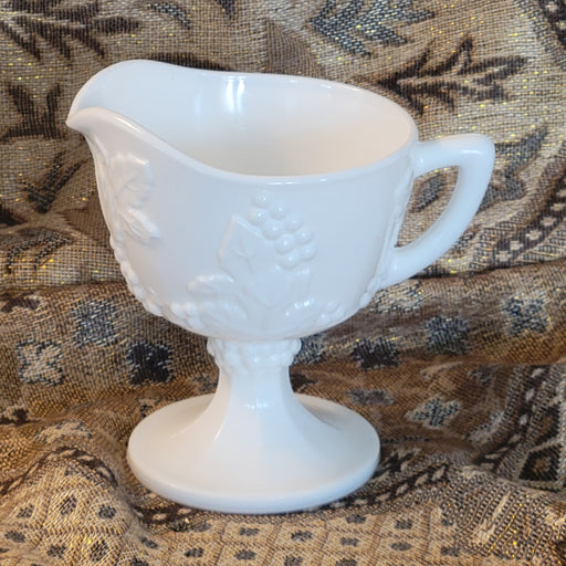 Indiana Glass Colony Harvest Grape Milk Glass Footed Creamer 4”H Vintage/1950’s