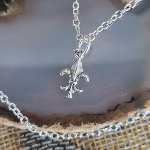 Sterling Silver Dainty Fleur De Lis Pendant Charm Necklace