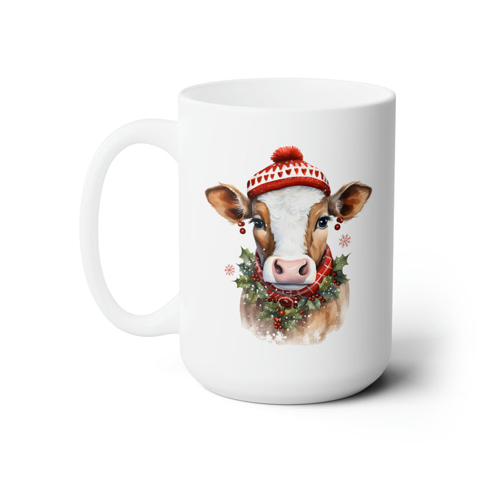 Holly the Christmas Cow Dressed in Her Finery Ceramic Mug 15oz Holiday Cup