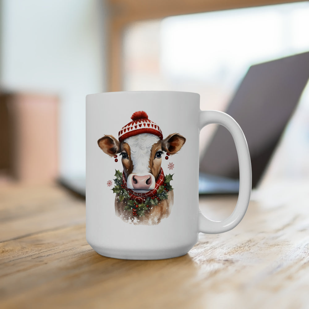 Holly the Christmas Cow Dressed in Her Finery Ceramic Mug 15oz Holiday Cup