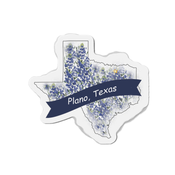 Plano Texas Banner and Blubonnets Die-Cut Magnets