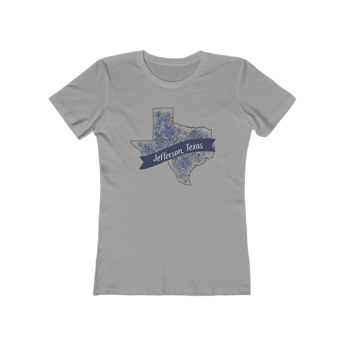 Jefferson Texas Banner and Bluebonnet V-Neck T-Shirt Boyfriend Tee for Women