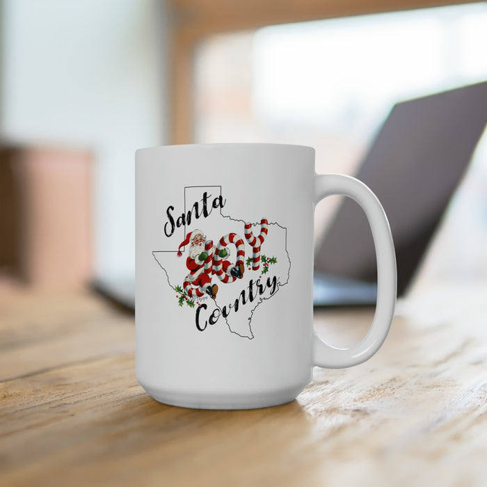 Texas is Santa Country When He rides in on a Joy Candy Cane Christmas Coffee Ceramic Mug 15oz
