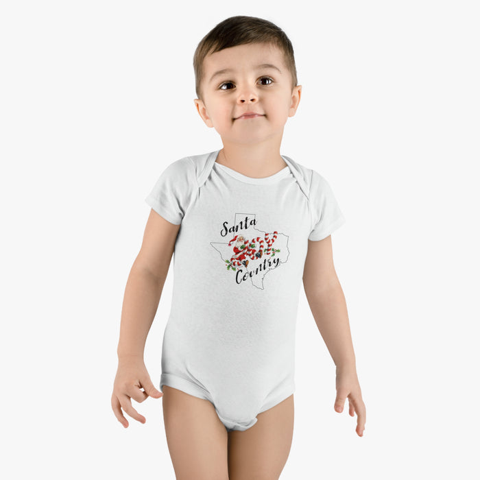 Texas is Santa Country as He Rides in on a Joy Candy Cane Baby Snap Bottom T-shirt Short Sleeve Body Suit