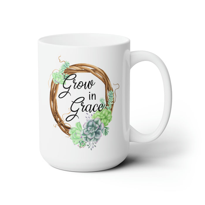Grow in Grace Grapevine Wreath with Succulent Cluster Large Coffee Ceramic Mug - 15oz Cactus Faith Cup