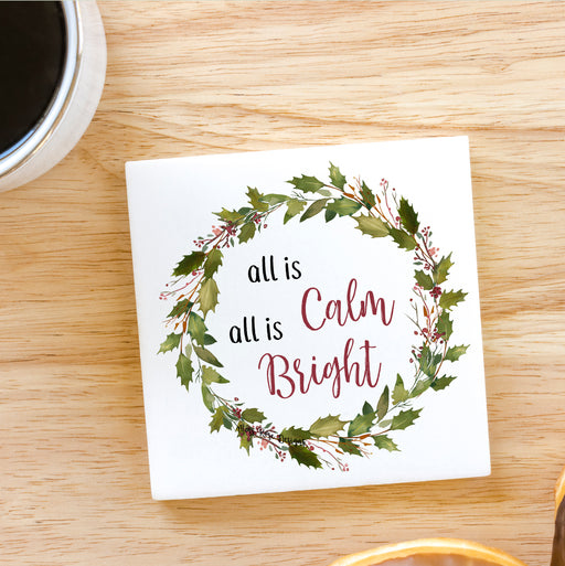 All is Calm All is Bright Holly Garland Wreath 3x3" Magnet - Festive Holiday Decor
