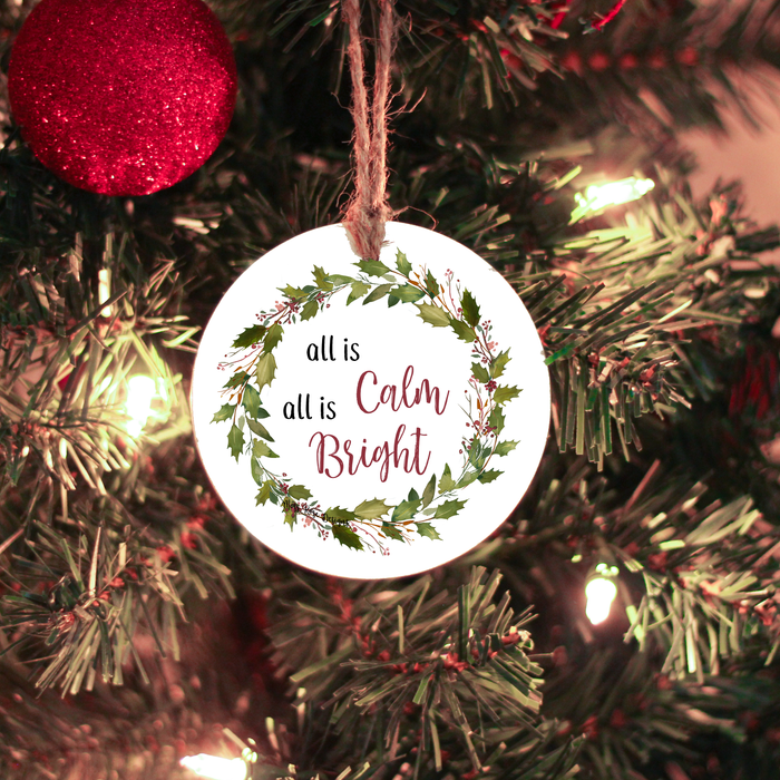 All is Calm All is Bright Holly Garland Ceramic Ornament