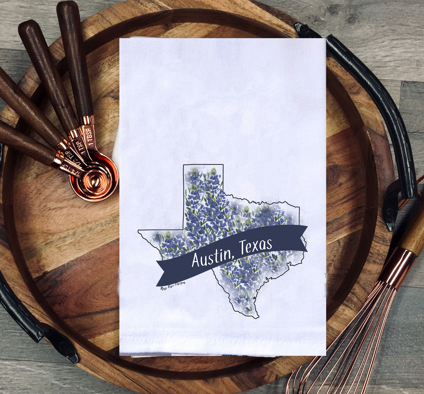 Austin Texas Banner & Bluebonnet Kitchen Towel