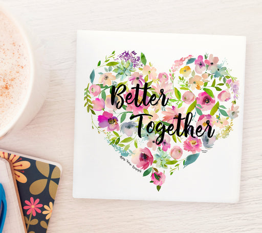 Better Together Floral Heart Marble Coaster