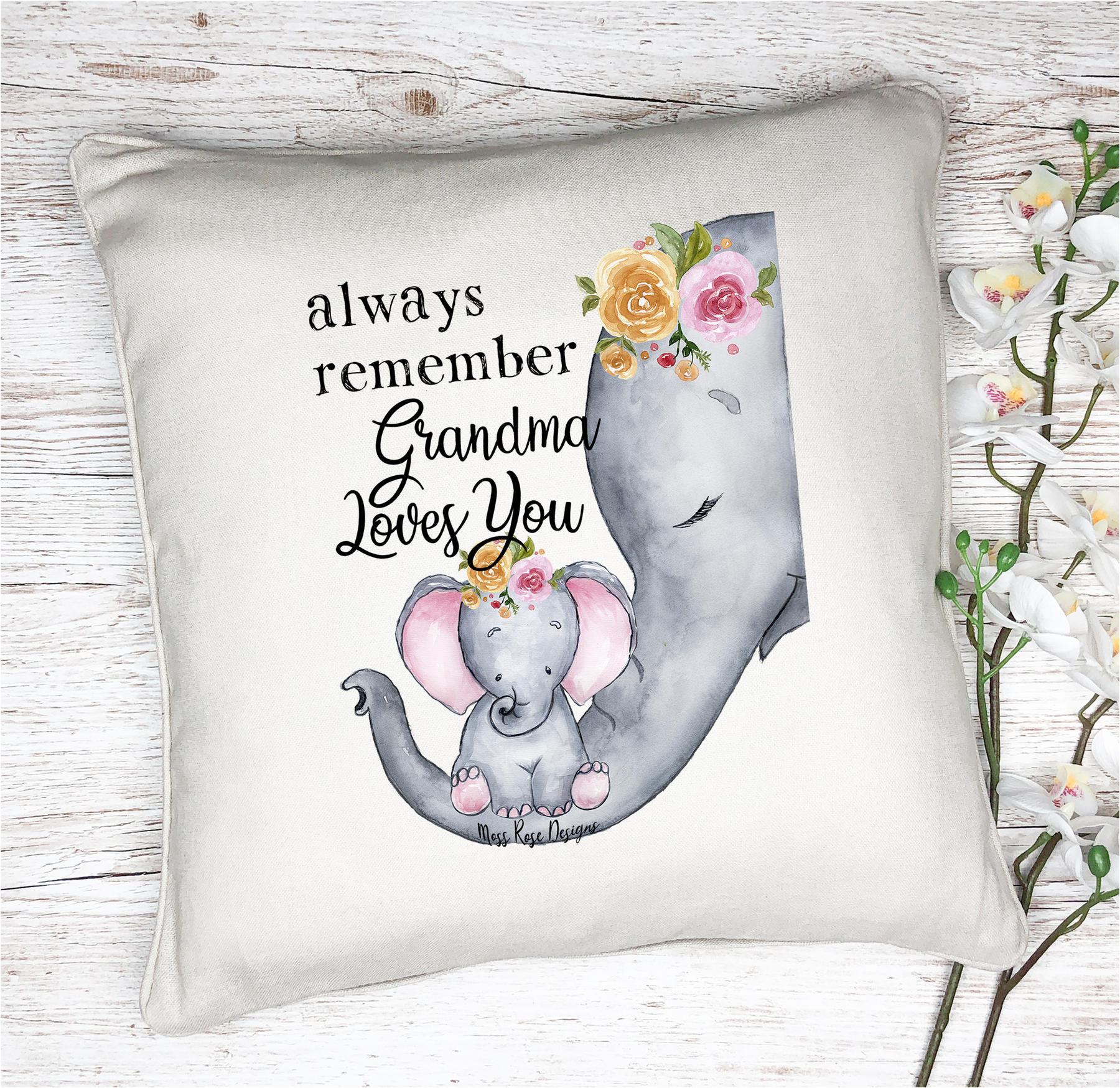 Always Remember Grandma Loves You Floral Pillow
