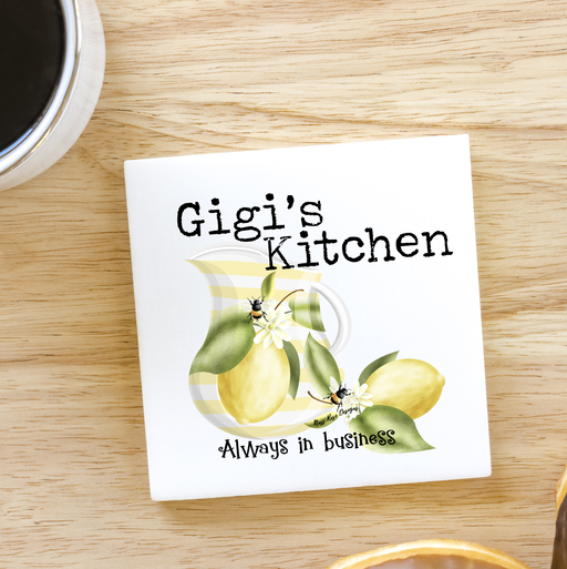 Gigi's Kitchen Always in Business Bubble Bees and Lemons Lemonade 3x3 inch Ceramic Magnet - Fun Kitchen Decor
