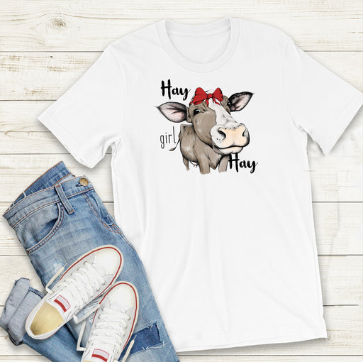 Hay Girl Hay Cow with Red Bandana Ladies Tee-shirt