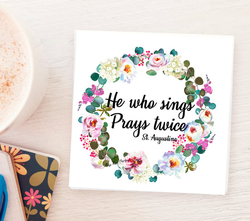 He Who Sings Prays Twice Marble Coaster