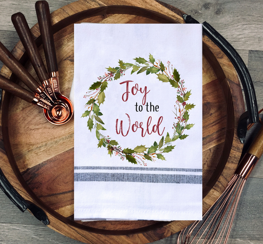 Joy to the World Holly Garland Wreath Kitchen Towel