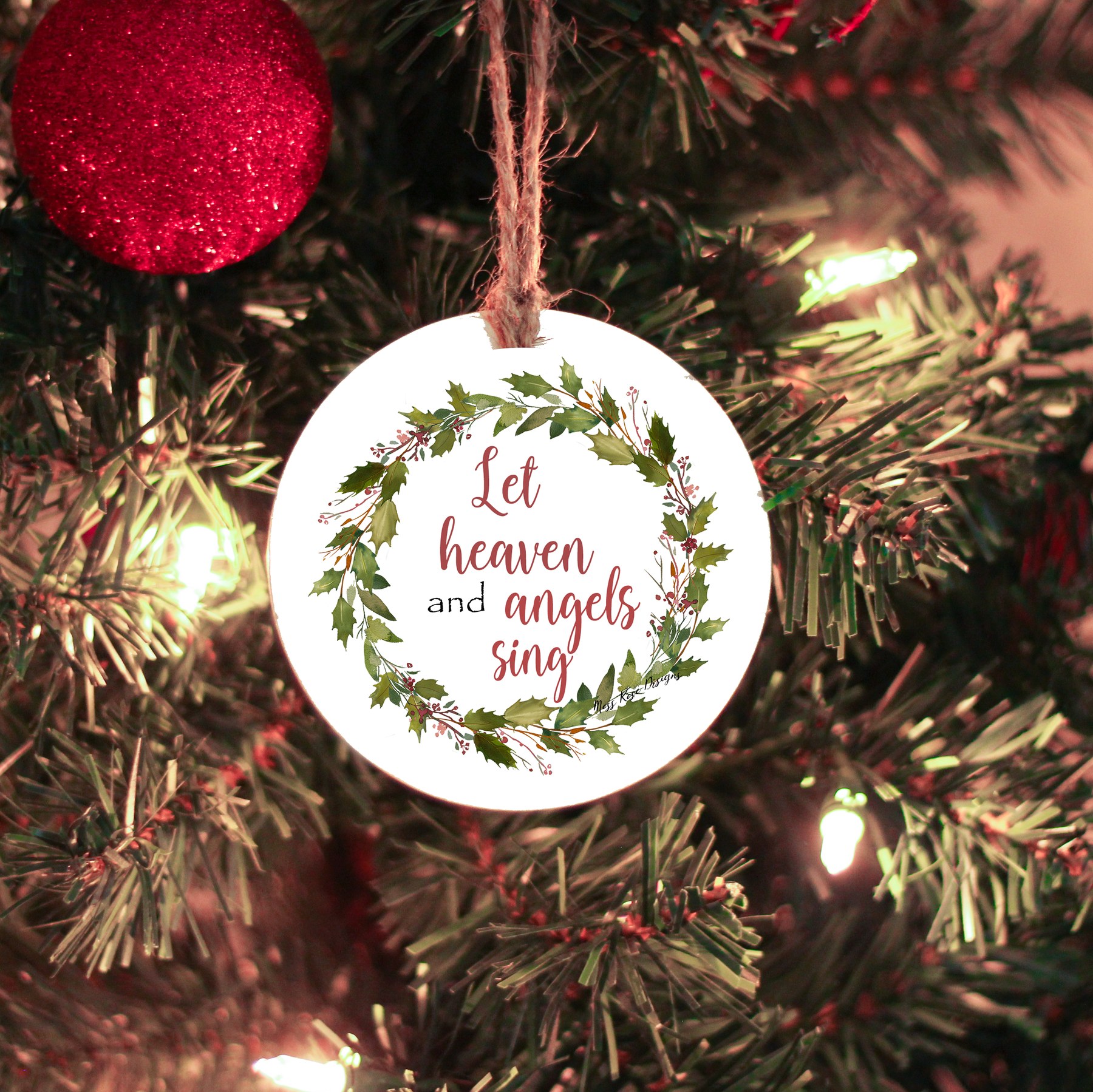 Let Heaven and Angels Sing Holly Garland Ceramic Ornament
