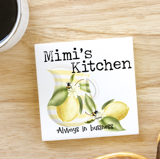 Mimi's Kitchen Always in Business Bubble Bees and Lemons Lemonade 3x3 inch Ceramic Magnet - Fun Kitchen Decor