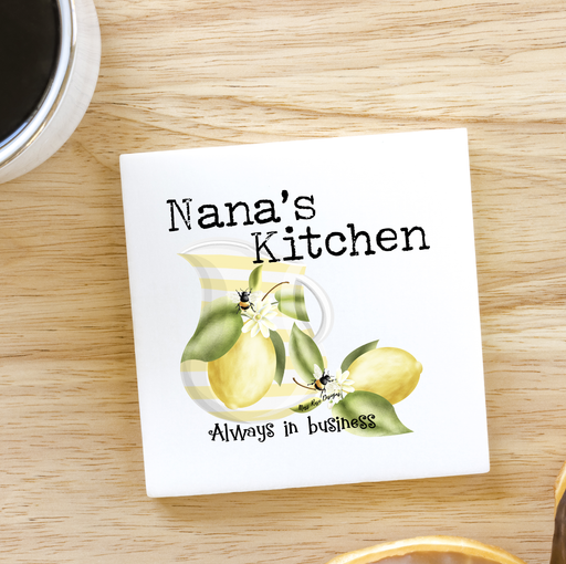 Nana's Kitchen Always in Business Bubble Bees and Lemons Lemonade 3x3 inch Ceramic Magnet - Fun Kitchen Decor