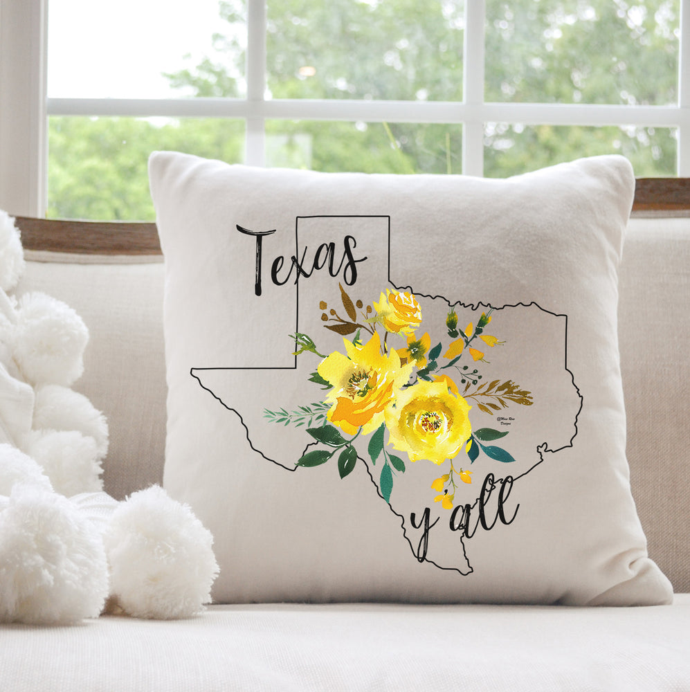 Texas Y'all Yellow Rose Texas Pillow