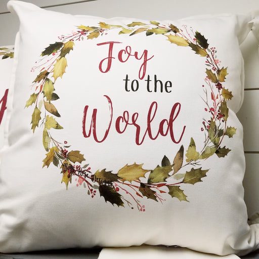 Joy to the World Holly Garland Wreath Pillow
