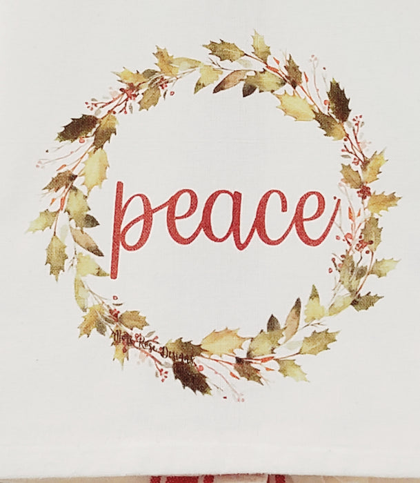 Peace Holly Garland Wreath Kitchen Towel