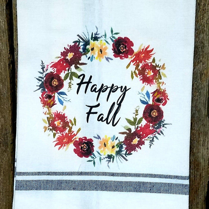Happy Fall Wreath Kitchen Towel