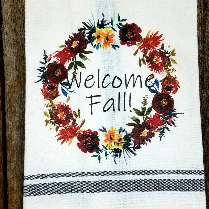 Welcome Fall Wreath Kitchen Towel