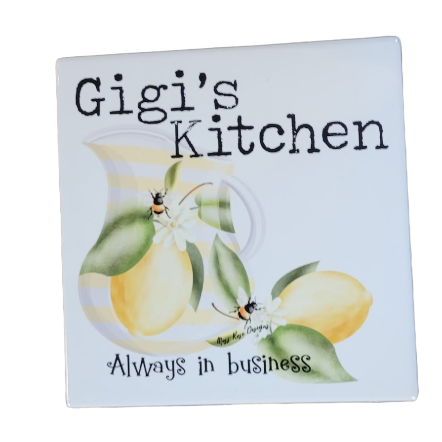 Gigi's Kitchen Always in Business Ceramic Trivet